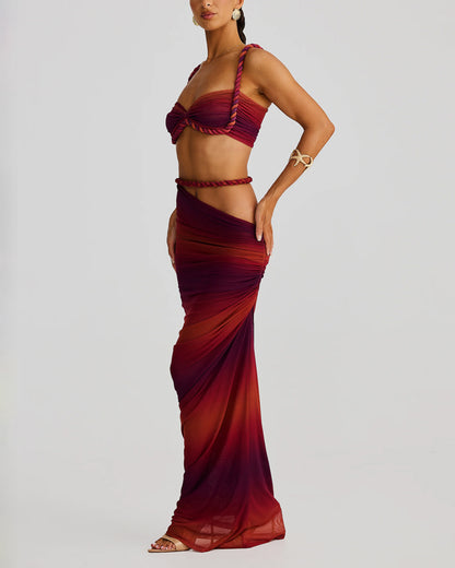 Sexy Gradient Braid Top & Overskirt Two-Piece Set