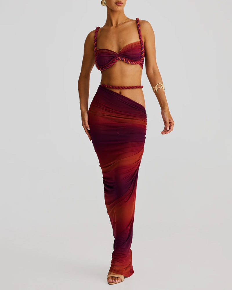 Sexy Gradient Braid Top & Overskirt Two-Piece Set