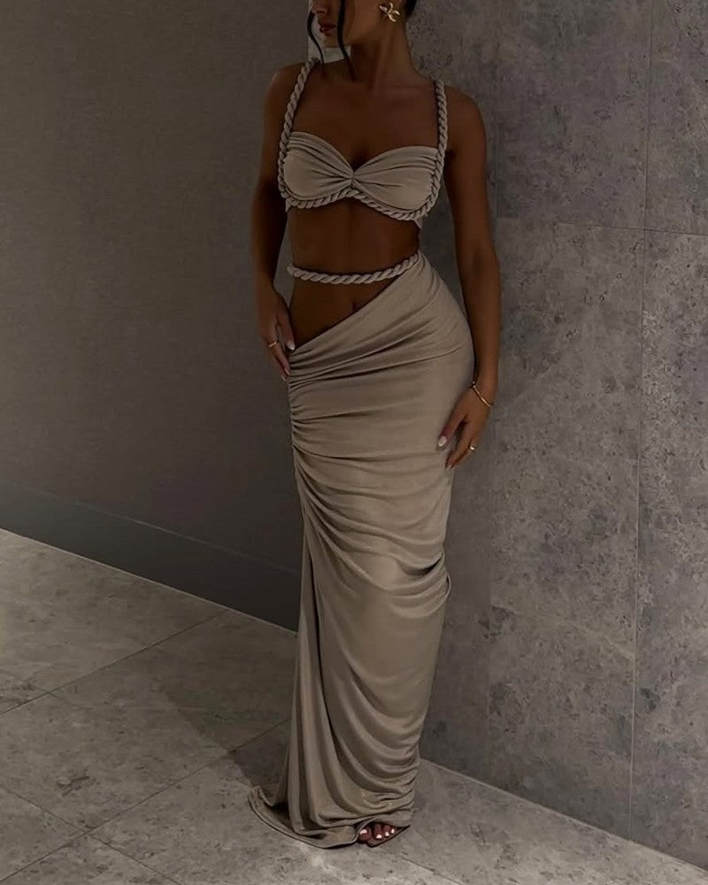 Sexy Gradient Braid Top & Overskirt Two-Piece Set